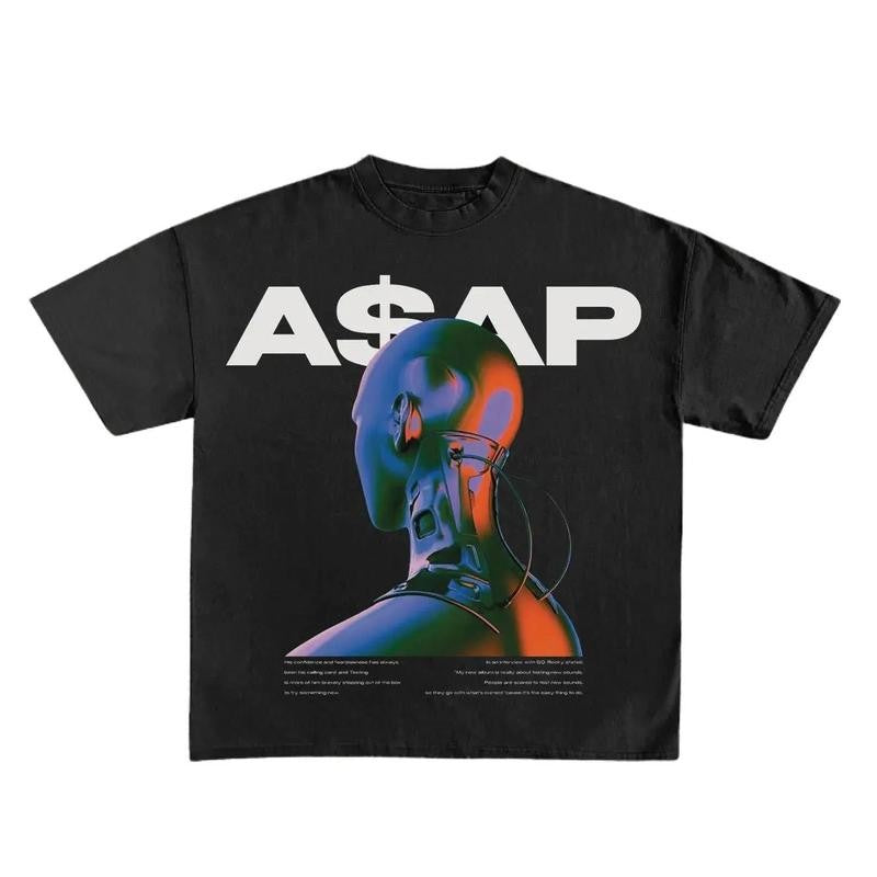 A$AP Machine Print Short Sleeve Graphic Unisex T-Shirt Casual Menswear Stylish Top Man Tshirt Streetwear Shortsleeve Tropical