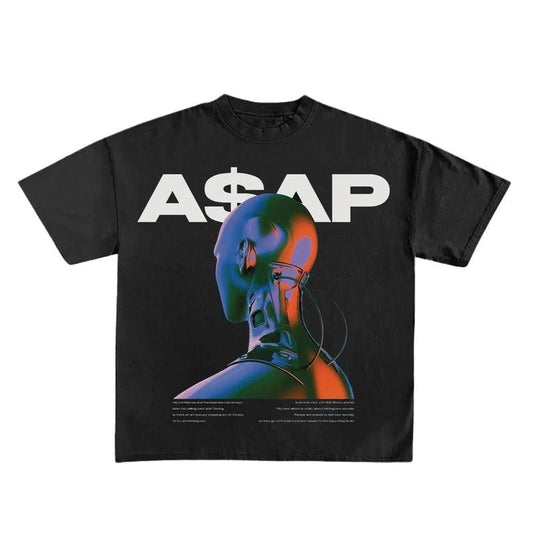 A$AP Machine Print Short Sleeve Graphic Unisex T-Shirt Casual Menswear Stylish Top Man Tshirt Streetwear Shortsleeve Tropical