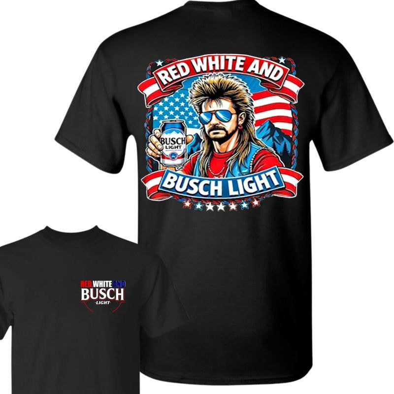 Busch Light -Beer- July 4th Busch Beer 2-sided Shirt | Merica, Forth of July, Red White and Blue, Joe Dirt, Casual Graphic Round Neck T-shirt for Summer, Fashion Top for Daily Wear, T shirt For Men And Women