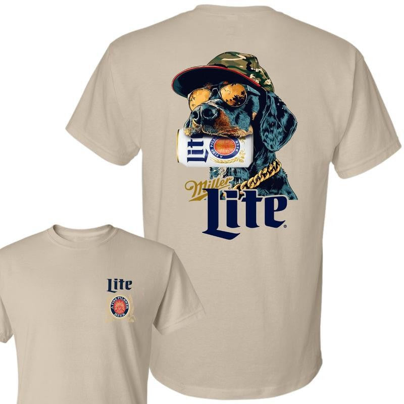 Miller Liter Coonhound Dog 2 Sided Unisex T-Shirt, Dog Hunting Shirt, Outdoors Funny Beer, Full Colors, For Men and Women