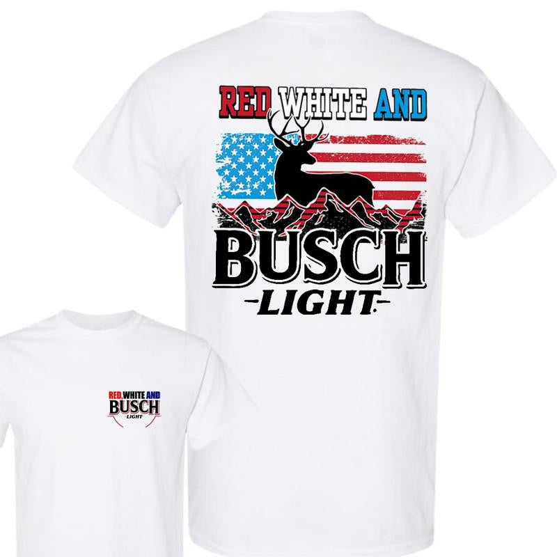 Busch Light -Beer- Red White And Busch Light 4th Of July 2-sided shirt, Beer Drinkers ,Casual Graphic Round Neck T-shirt for Summer, Fashion Top for Daily Wear, T shirt For Men And Women Menswear Underwear