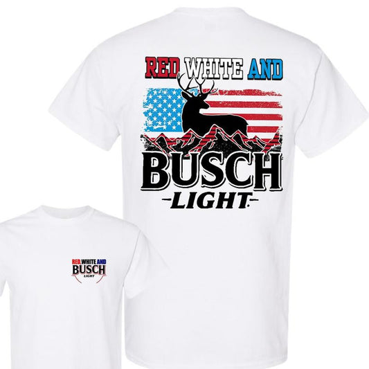 Busch Light -Beer- Red White And Busch Light 4th Of July 2-sided shirt, Beer Drinkers ,Casual Graphic Round Neck T-shirt for Summer, Fashion Top for Daily Wear, T shirt For Men And Women Menswear Underwear