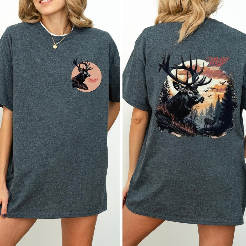 Vintage Miller High Life 2 Sided Shirt, Retro Hunting T-shirt, Deer Tshirt, Hunting Tee, Deer Hunting Season Shirt, Cotton Fabric Printed Womenswear