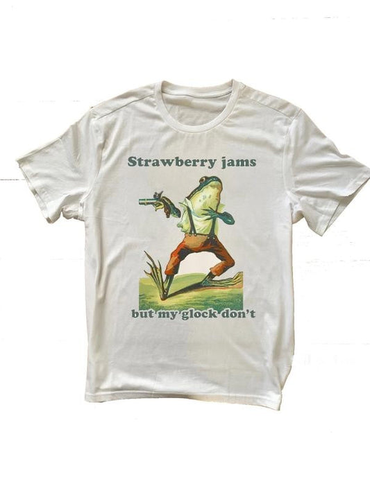 Strawberry Jams But My Glock Don't Shirt Funny T-shirt Meme Unisex Men Women Cotton Crew Neck Size S-3XL Casual Classic