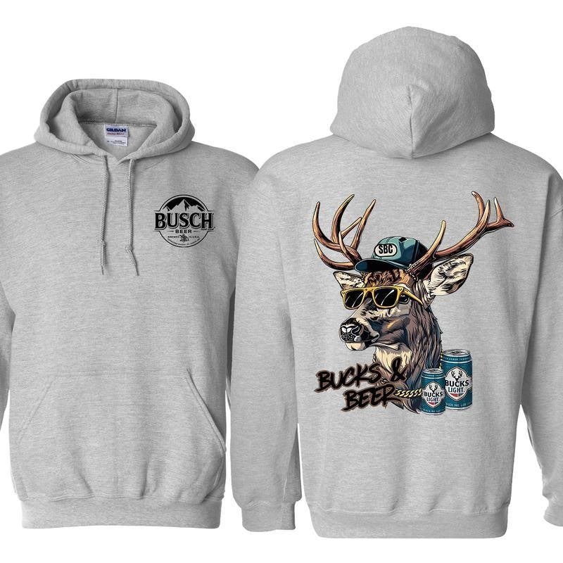 Busch Light Bucks & Beer 2 Sided Hoodie - Sweatshirts, Perfect For Beer Lovers, Unisex for Men and For Women Classic Cotton