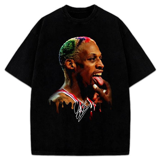 Dennis Tongue Out Hollywood 90's Vintage Design T-Shirt Cotton Menswear Top Basketball