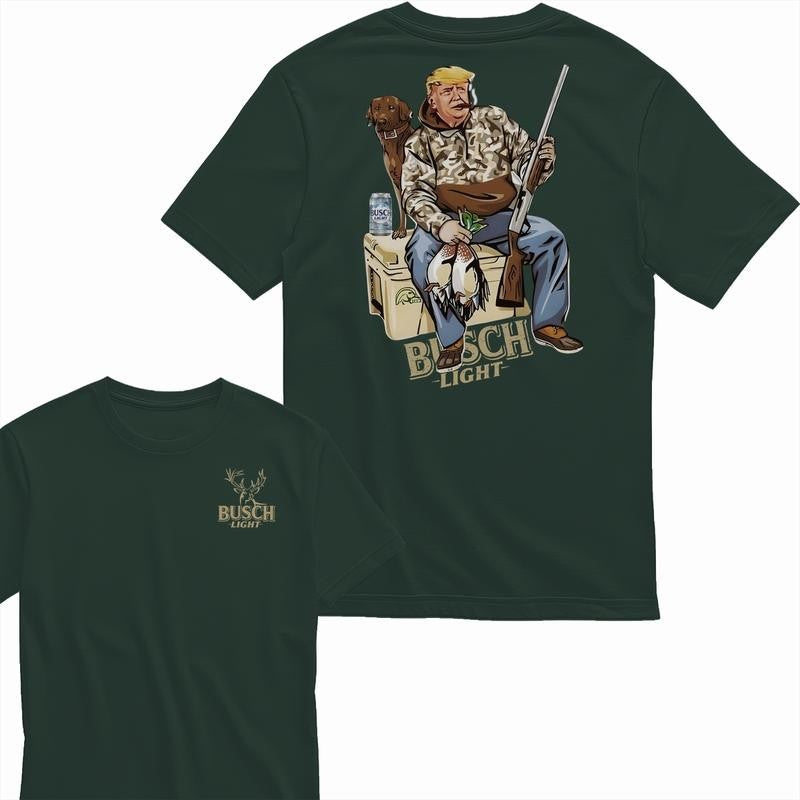 Busch Light, Hunter Trump With Busch Light Beer 2 Siders T-shirt, Perfect For Beer Lovers, Unisex T-Shirt, Cotton, Casual Graphic Trump T-shirt, Unisex T-shirt for Men and For Women