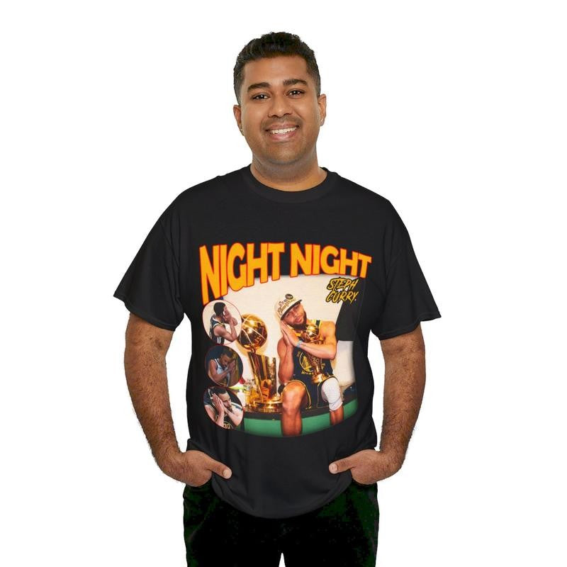 Stephen Curry | Night Night | Heavy Cotton Tee Basketball Bootleg Style T-Shirt, Graphic T-Shirt, Shirt, Retro Basketball Shirt Casual Menswear Top Classic Smooth Underwear Tshirt Man Streetwear Shortsleeve Crewneck Sports Fan Tee Hooper Baller Finds