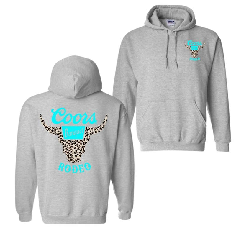 Coors Banquet Rodeo Horns Leopart Hoodie And T-shirt, Trendy Apparel For Men And Women, Casual Yet Stylish Attire, Size Inclusivity For All