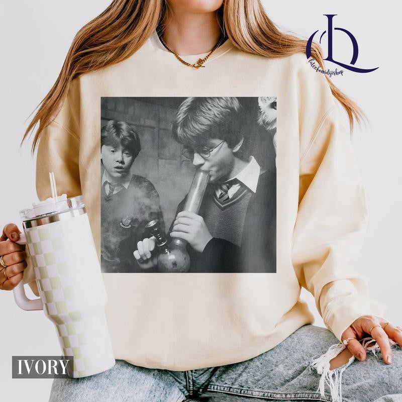 Harry and Ron Smoking  Shirt, Funny Harry And Ron Shirt, Meme 90s Vintage Shirt, Potter Tshirt, Wizarding Fan, Birthday Gift Potter