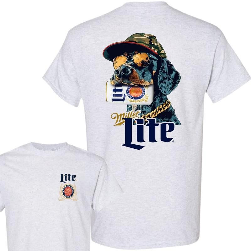 Miller Liter Coonhound Dog 2 Sided Unisex T-Shirt, Dog Hunting Shirt, Outdoors Funny Beer, Full Colors, For Men and Women