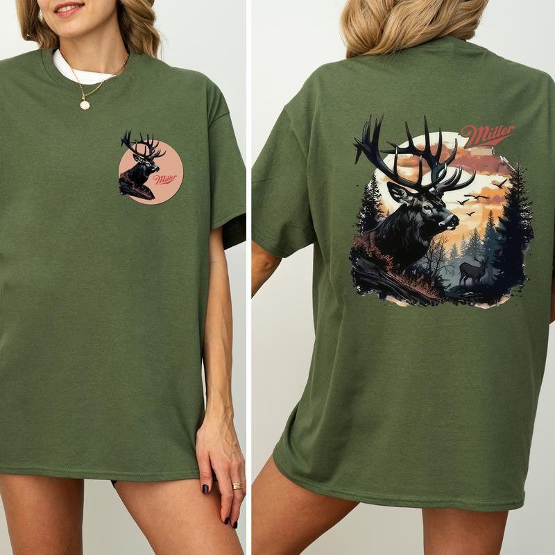Vintage Miller High Life 2 Sided Shirt, Retro Hunting T-shirt, Deer Tshirt, Hunting Tee, Deer Hunting Season Shirt, Cotton Fabric Printed Womenswear