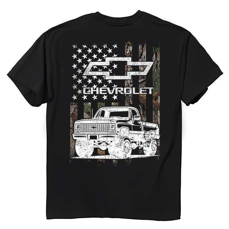 Chevrolet - Buck Wear Chevy Camo Accent Flag T-shirt, From Classic To Bright, Trendy & Comfortable, Unisex Designs, Classic Cotton, Menswear Top