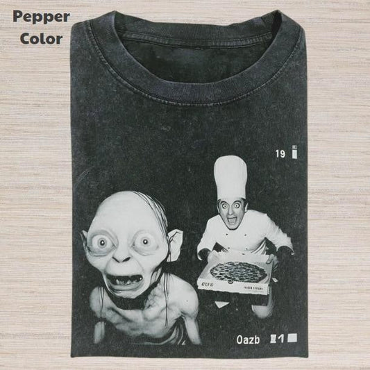 The Lord of the Rings Vintage Graphic Tee, Gollum Pizza T-Shirt, Movies Tee, Unisex Meme Cringe Funny Dumb Shirt, Menswear Womenswear Streetwear