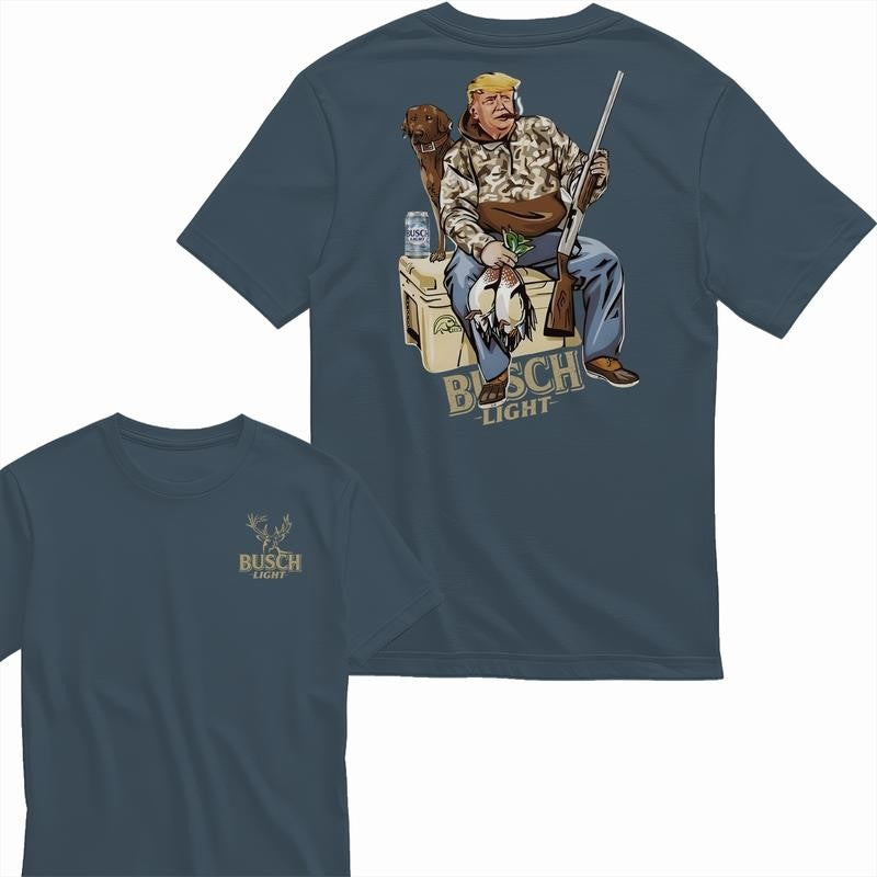Busch Light, Hunter Trump With Busch Light Beer 2 Siders T-shirt, Perfect For Beer Lovers, Unisex T-Shirt, Cotton, Casual Graphic Trump T-shirt, Unisex T-shirt for Men and For Women