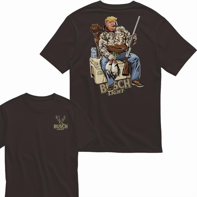 Busch Light, Hunter Trump With Busch Light Beer 2 Siders T-shirt, Perfect For Beer Lovers, Unisex T-Shirt, Cotton, Casual Graphic Trump T-shirt, Unisex T-shirt for Men and For Women
