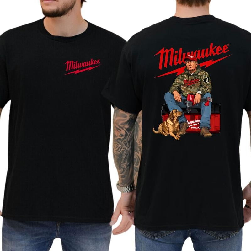 Milwaukee Trump Camo Unisex Cotton T-Shirt, Trump With Local Boy Shirt, Cotton Shortsleeve Top, Casual Menswear