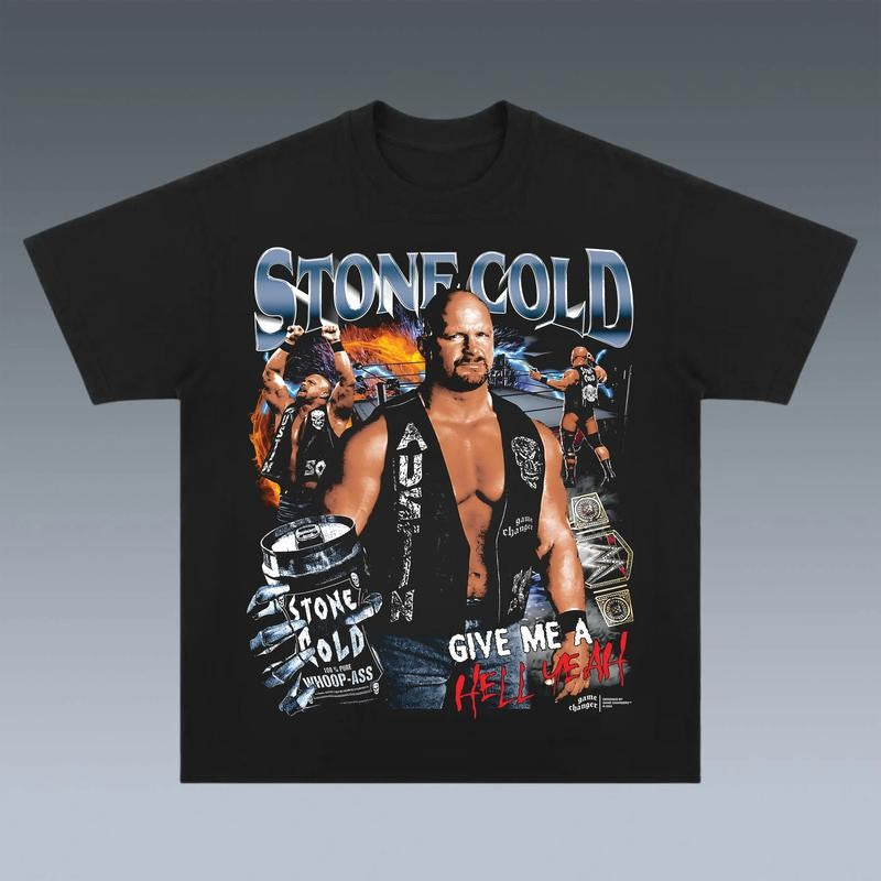 STONE COLD V4 TEE, Wrestling Graphic Tee, Sports T-shirt, Athlete Shirt, Wrestling Gift, Fitness Tee Crewneck Clothing Cotton Menswear