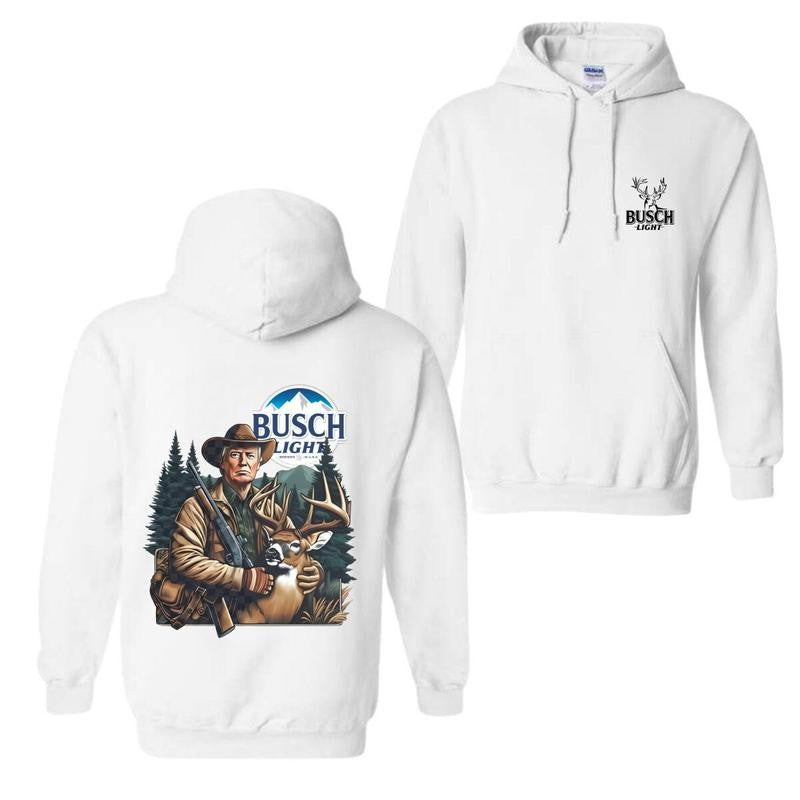 Busch Light Hunting Hoodie, Sweatshirt, T-shirt - Hunter with Deer Graphic Hoodie for Outdoor Enthusiasts, Perfect for Nature Lovers Menswear