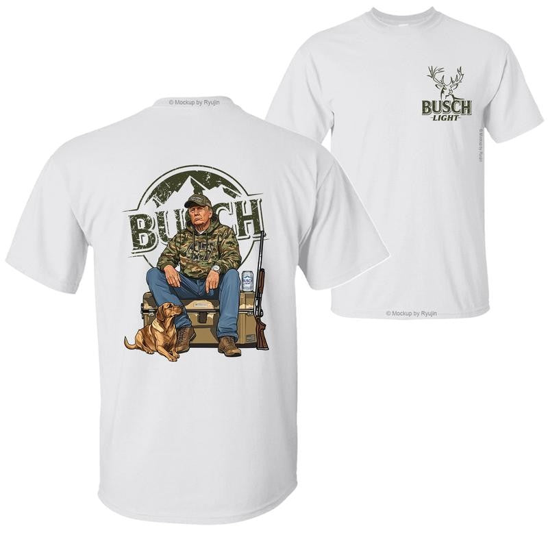 Busch Light Camo Trump Hunting T-Shirt, Trump Won 47th President Election 2 Sided Graphic Printed Unisex Classic Cotton T-shirt