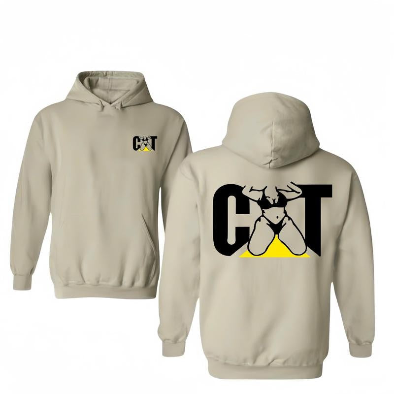 CAT With Woman 2 Side Hoodie Unisex Classic Fabric T-shirt/Hoodie, Vintage for Men and Women, Unisex Vintage Crewneck