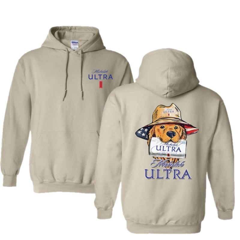 Michelob Ultra Golden Dog Hunting Two-Sided Hoodie, Perfect For Beer Lovers, Unisex T-Shirt, Cotton, Casual Graphic Round Neck T-shirt, Unisex T-shirt for Men and For Women