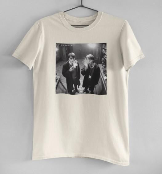 Harry Potter and Ron Weasley Smoking Cigar Vintage Look Funny Meme Shirt, Harty Potter 90s Retro Look Tee, Meme Movie Shirt Casual Round Neck