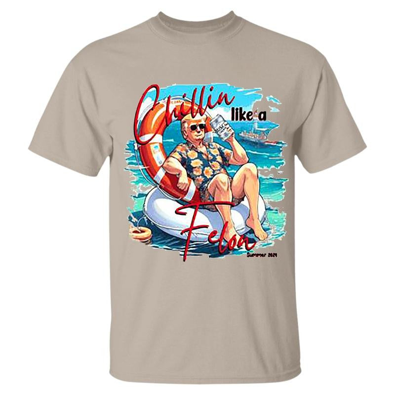 America 2024 Chillin Like A Felon Unisex T Shirt, B.u.s.c.h T Shirt, America Summer Shirt For Women And Men, Unisex Cotton T Shirt, Casual Graphic Round Neck T-shirt for Summer, Fashion Top for Daily Wear