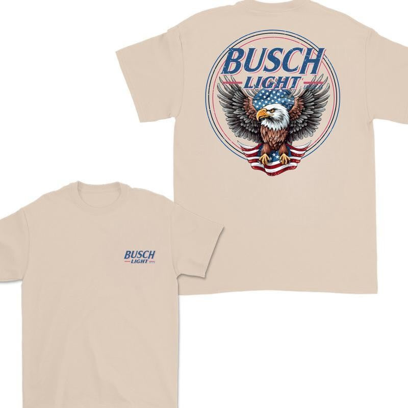 BUSCH LIGHT, BEER, Unisex Shirt Busch Light Retro Eagle Flag 2 Sides 4th of July Shirt, Joe Dirt Merica July 4th Shirt, Independence Day, Casual Graphic Round Neck T-shirt for Summer, Fashion Top for Daily Wear