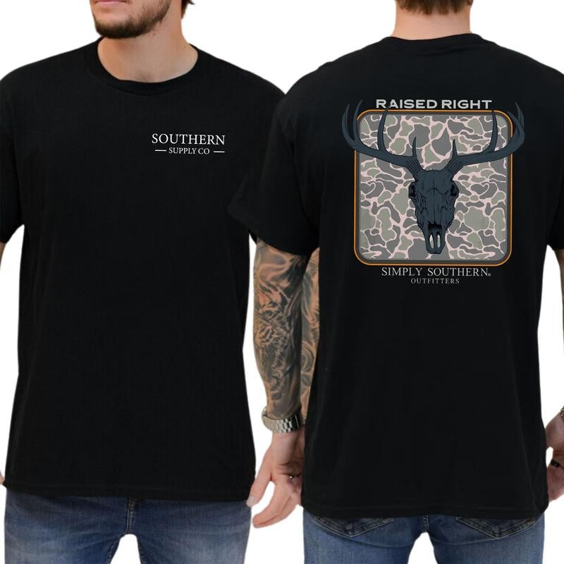 Simply Southern Outfitters Raised Right T-Shirt, Short Sleeve Graphic T-Shirt, Soft Fabric