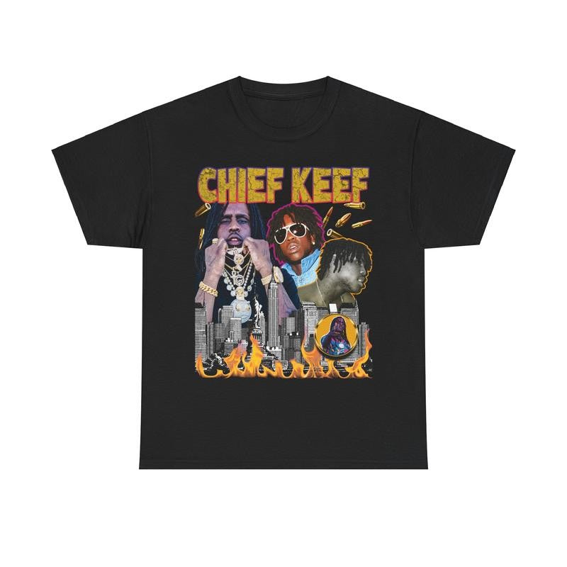 Vintage Chief Keef Graphic Tee - 90s Hip-Hop Rap T-Shirt Heavy Cotton, Retro Style Casual Classic Menswear Top Comfy Day Smooth Underwear Tshirt Streetwear Shortsleeve Crewneck