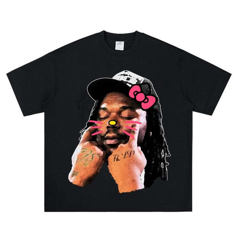 Luckii Kitty Star Big Face Graphic Rap Tee
