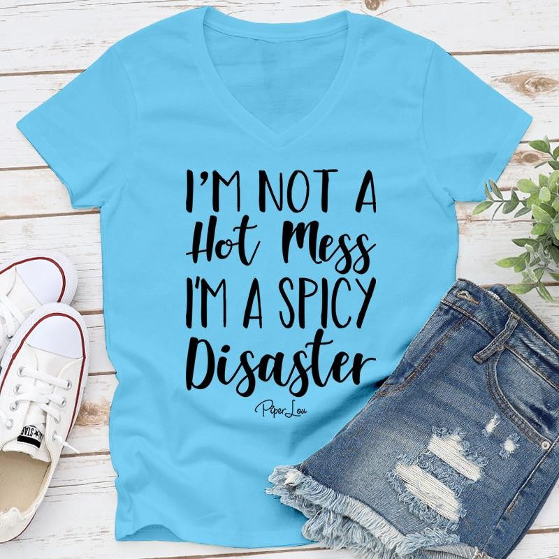 I'm A Spicy Disaster Apparel, Proudly Printed In The USA, Tee / Tank / V Neck Gray / White / Blue / Hot Pink / Orange, #sassy #cute #blackprint