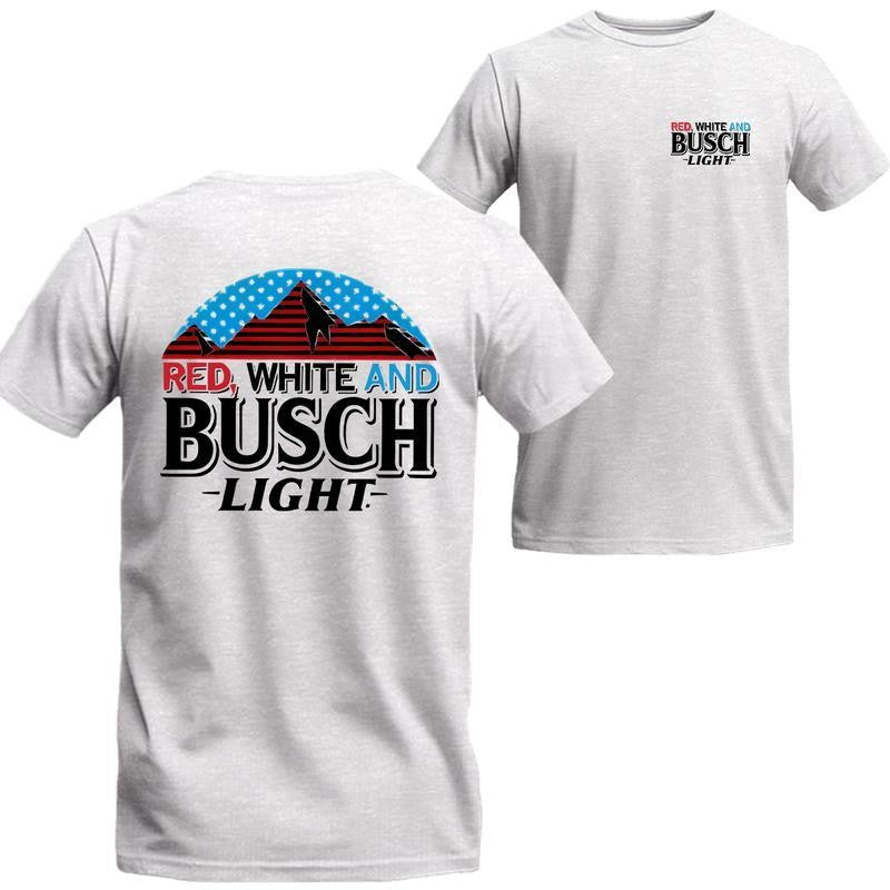 Busch Light, Beer, Red White And Busch Light 2-sides T-shirt,  For Men, For Women,  Casual Graphic Round Neck T-shirt for Summer, Fashion Top for Daily Wear