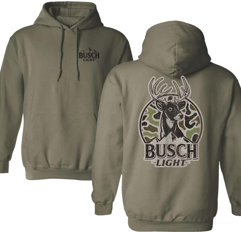 Busch Light Deer Hunt 2 Sided Unisex Hoodie Sweatshirt T-Shirt, Busch Beer Lovers Shirt, Hunting Season Tee, Unisex Camo Hunting Sweater for Men Women