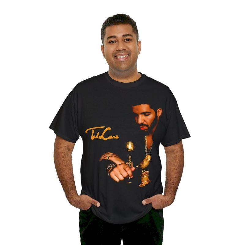 Drake Vintage Hip Hop Rap Shirt Streetwear Music Inspired Shirt For Take Care Fan Casual Classic Cotton Menswear Retro T-Shirt Top Comfy Graphic Smooth Tee Underwear Tshirt Shortsleeve