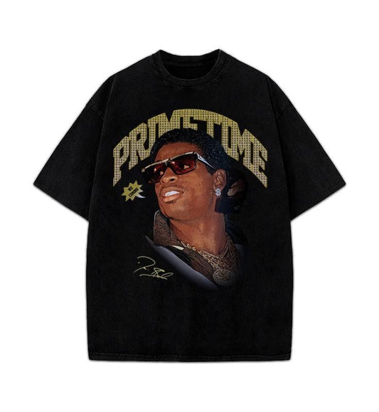 Deion Sanders - Prime Time We Coming Coach Prime Vintage Graphic T Shirt Crewneck Cotton