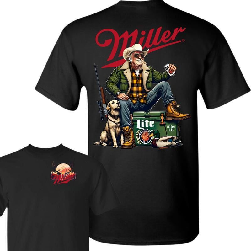 Trump With Miller Lite Beer Hunting Dog 2 Siders T-shirt, Miler Lite T-shirt, Perfect For Beer Lovers, Unisex for Men and For Women Classic Cotton