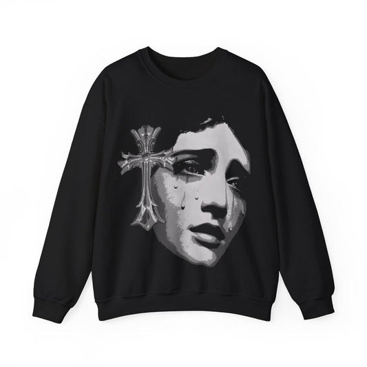Save Me Cross Girl Heavy Blend Crewneck Sweatshirt Retro Vintage Comfy Sweater Streetwear Crewneck Long sleeve Christian Fashion Classic Cotton Fabric Menswear Tops