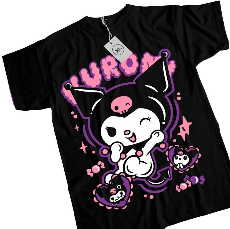 Kuromi T-Shirt My Melody and Kuromi Sanrio Anime Manga Girl Kawai Shirt All Size Top Womenswear Polyester Solid