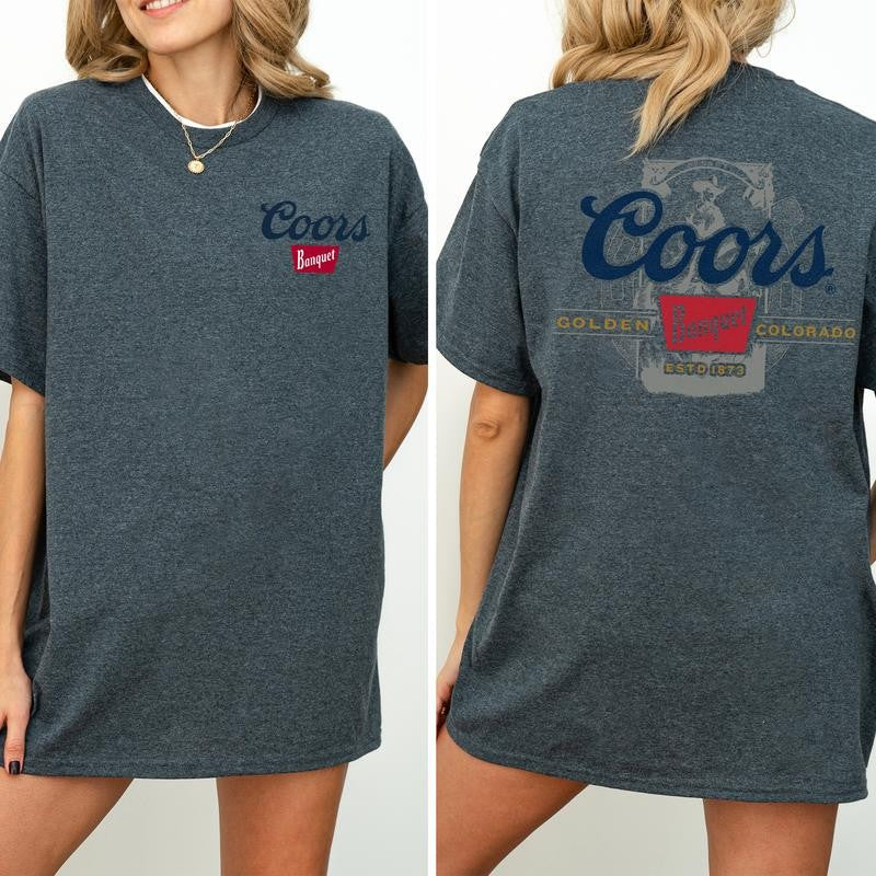 Coors Banquet Beer 2-Sided Shirt for Men and Women, Beer Drinking Tshirt, Country Girl Tee, Wild West Graphic Top, Cotton Fabric Casual Womenswear