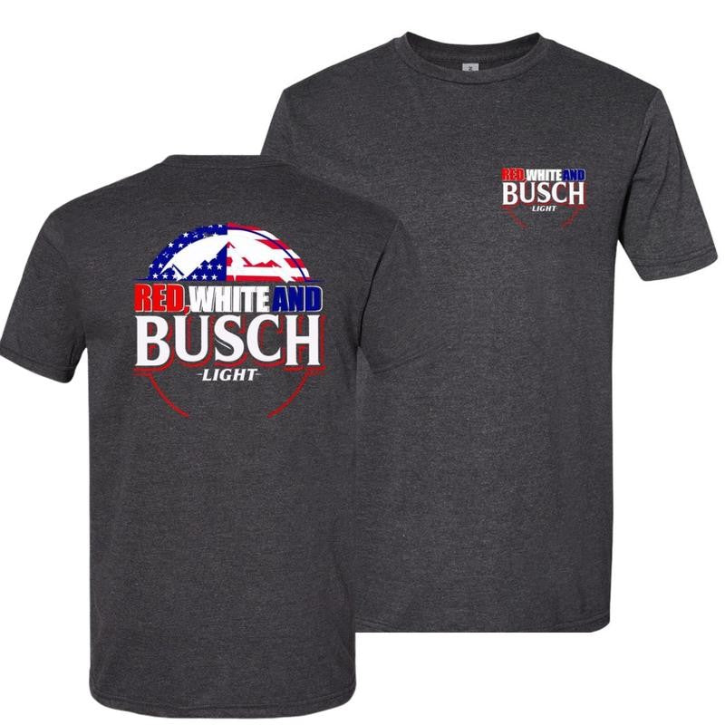 Red, White & Busch Light - 4th of July, Casual Graphic Round Neck T-shirt for Summer, Fashion Top for Daily Wear, Unisex Tee