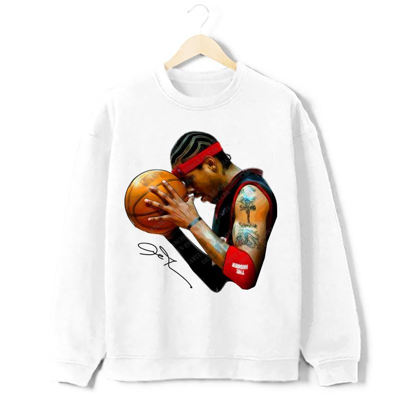Allen Iverson The Answer Sixers 90's Basketball Vintage Streetwear Style T-Shirt Crewneck Cotton Menswear Top