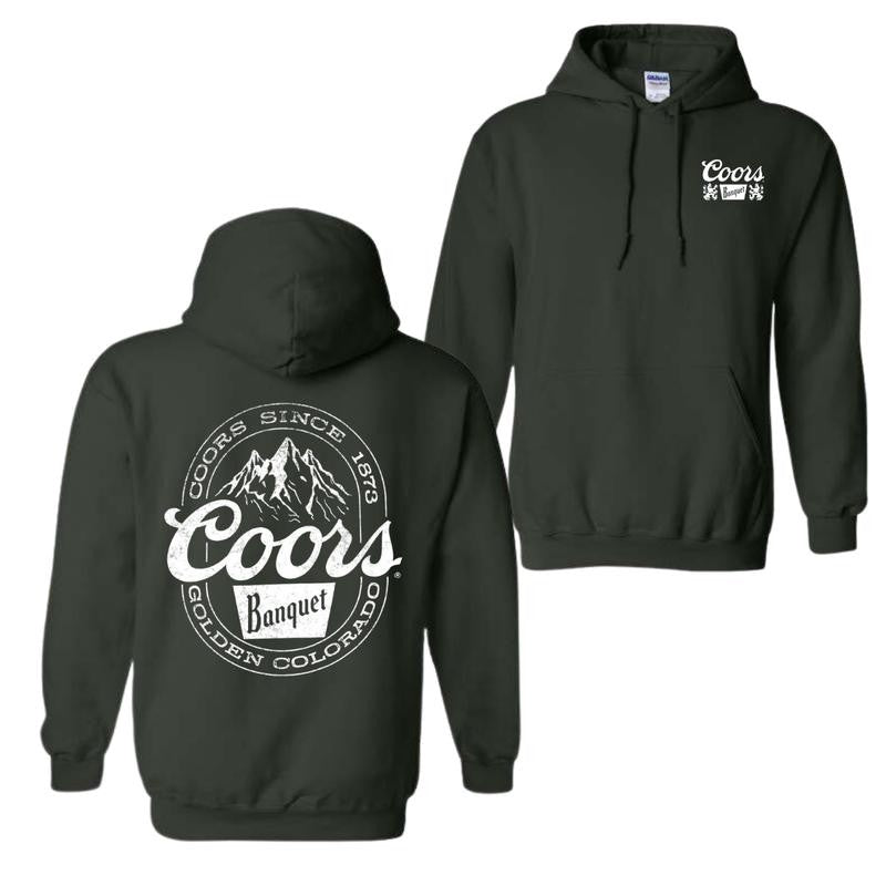 Coors Banquet Hoodie - Classic and Rugged Design with Retro Logo and Mountain Graphics, Unisex Hoodie
