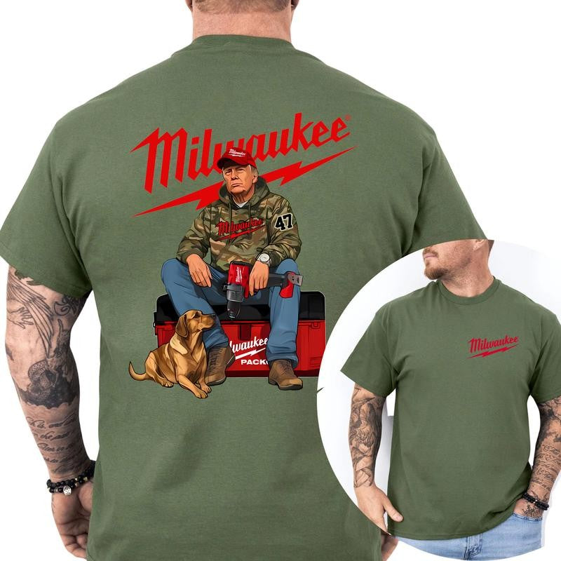 Milwaukee Trump Camo Unisex Cotton T-Shirt, Trump With Local Boy Shirt, Cotton Shortsleeve Top, Casual Menswear