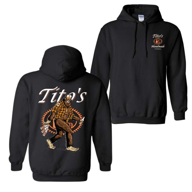 Bigfoot Tito's Vodka Hoodie and T-shirt, 2 Sided Graphic Printed Unisex Classic Cotton Hoodie for Men for Women, Menswear Tops