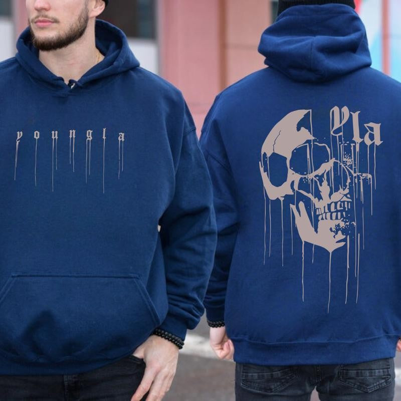 Swear Drippy Skull Hoodie Double Side Crewneck 50/50 Cotton/ polyester Casual Unisex T-Shirt with Trendy Design for Any Occasion - Retro, Fashion