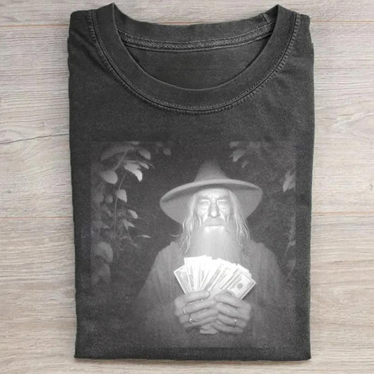 Vintage Gandalf Counting Money Graphic Tee - Harry Potter Movie Tshirt - Wizards Graphic Tee - Funny Shirt - Halloween Shirt - Movie Lover Shirts - Hiphop Shirt - Lord Of The Rings Movie Shirt