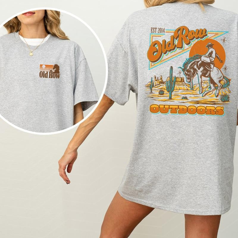 Old Row Outdoors Banquet Cowboy Graphic 2 Sided Shirt, Cowgirl Tshirt, Comfort Clothing, Cotton Fabric Tshirt, Printed Women's Top, Casual Womenswear