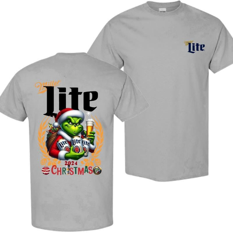 Miller Lite Christmas 2024 Grin With Beer 2 Siders T-shirt, Miller Lite Christmas Shirt, Perfect For Beer Lovers, Casual Graphic Dog T-shirt, Unisex T-shirt for Men and For Women